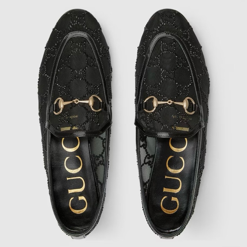 GUCCI Women's GG Crystal Jordaan Loafer in Black, Size 39.5 (US 9.5), NEW - Picture 4 of 17